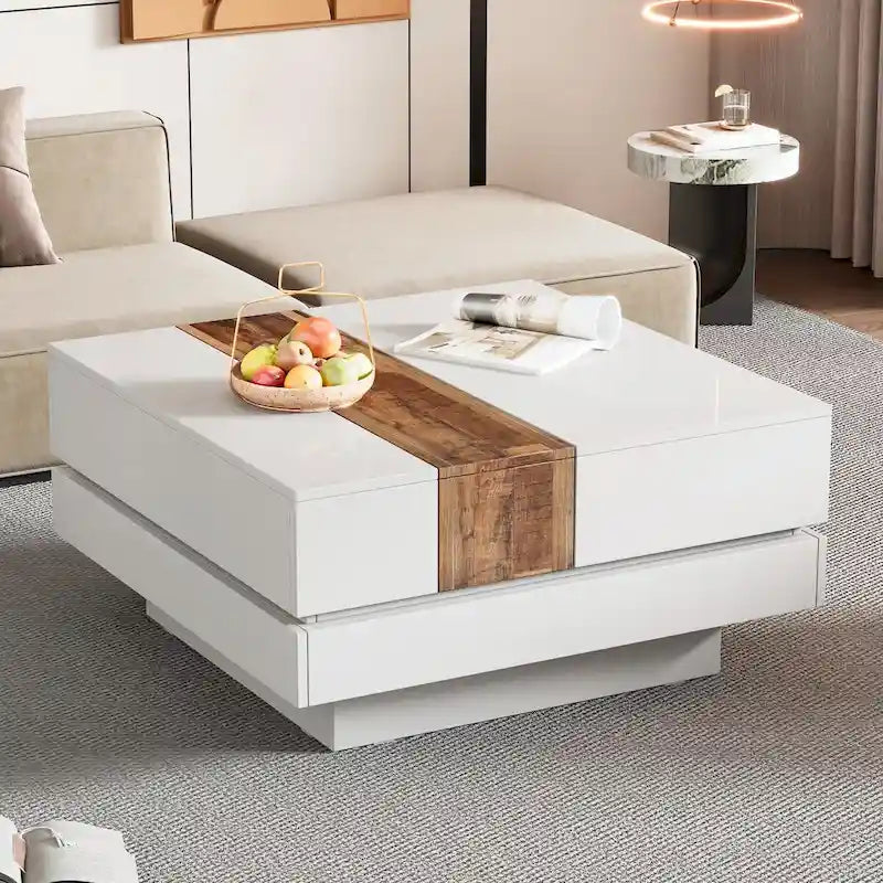 Table basse carrée avec plateau coulissant de 31,4 po