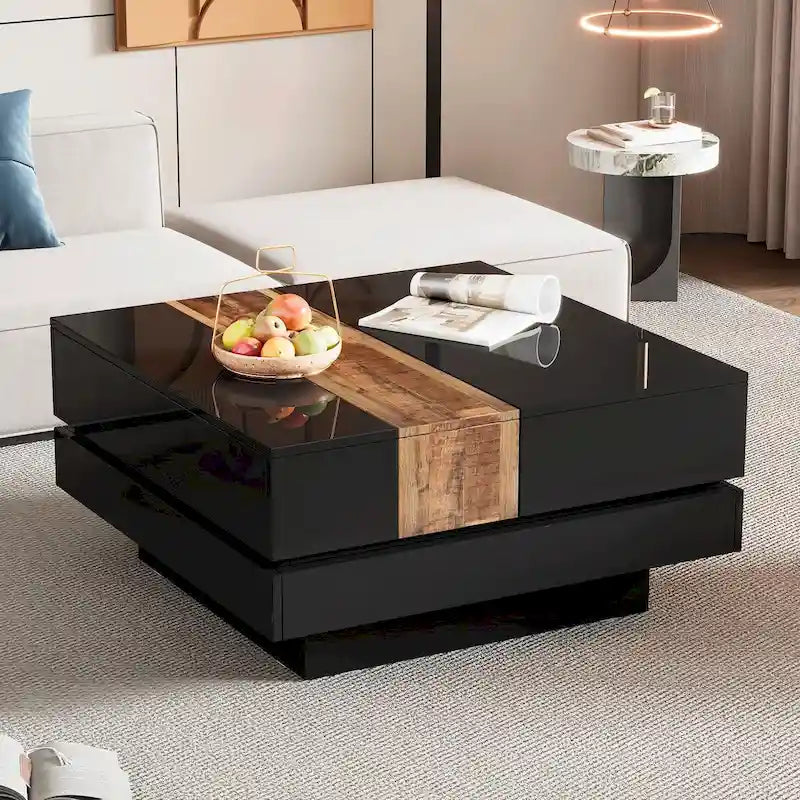Table basse carrée avec plateau coulissant de 31,4 po