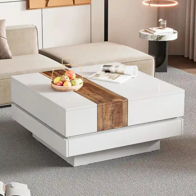 Table basse carrée avec plateau coulissant de 31,4 po