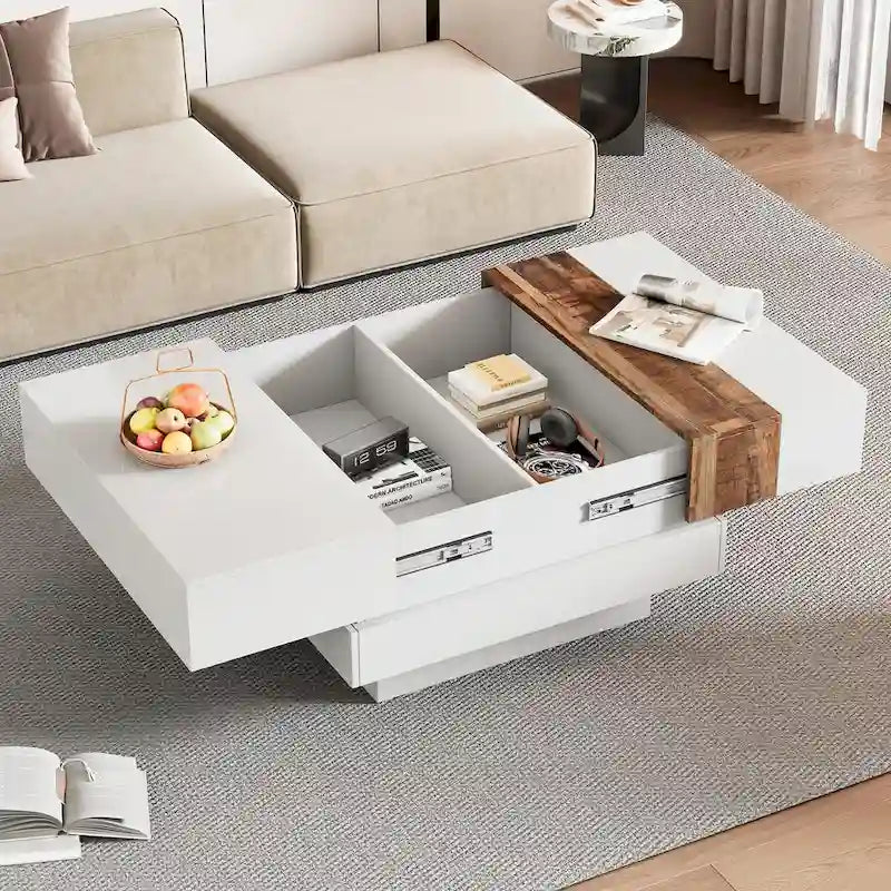 Table basse carrée avec plateau coulissant de 31,4 po